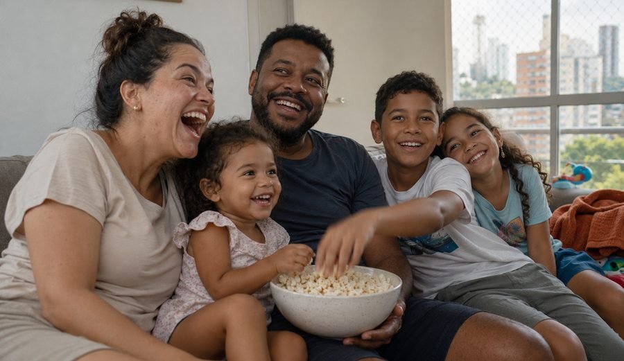 Família assistindo TV junta